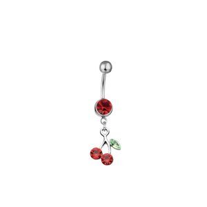 Cherry Dangle Belly Ring 14g 3/8” Red Swarovski Crystals